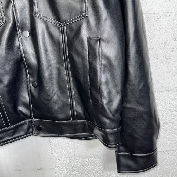 Mode of One Men's Faux-Leather Trucker Jacket, Deep Black small, $100 - Picture 6 of 9